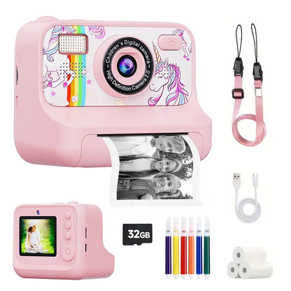 Children Instant Print Digital Camera Photo Color Label Thermal Print Camera for Kids 3-12 Age Best Birthday Festive Gifts - 