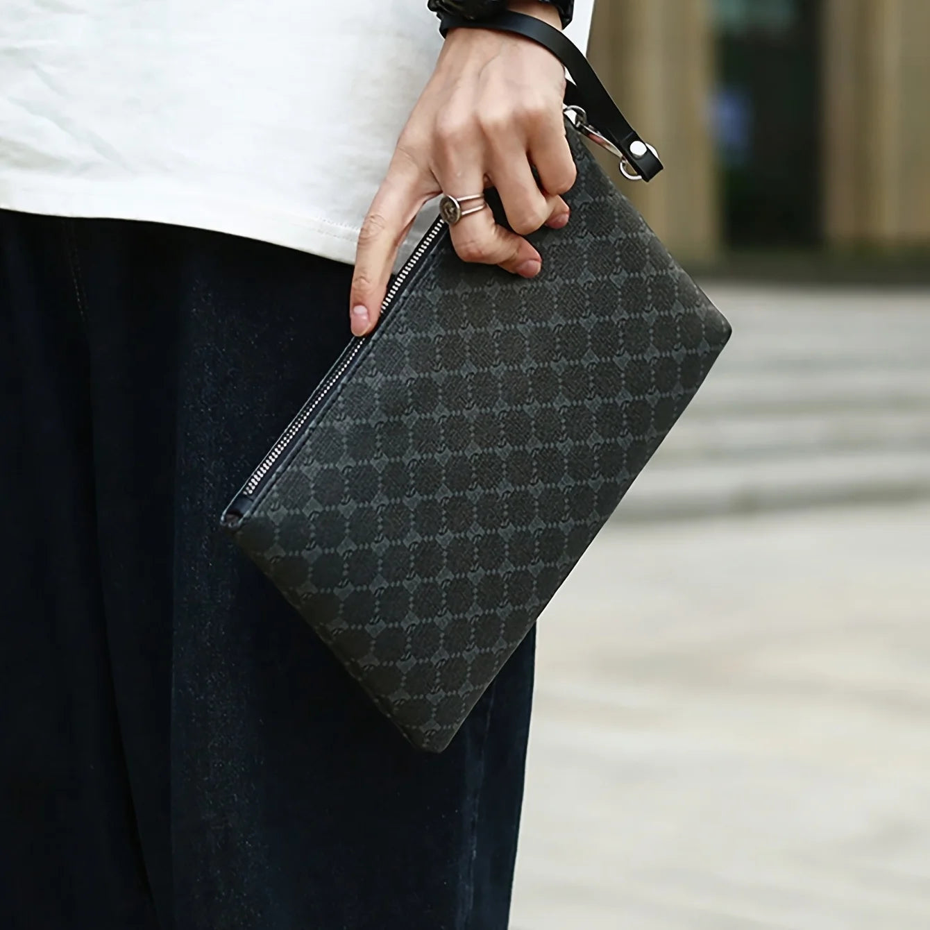 Pu Fashion Men's Clutch Bag Business Large Wallet Wrist Bag Large Coin Purse Storage Bag