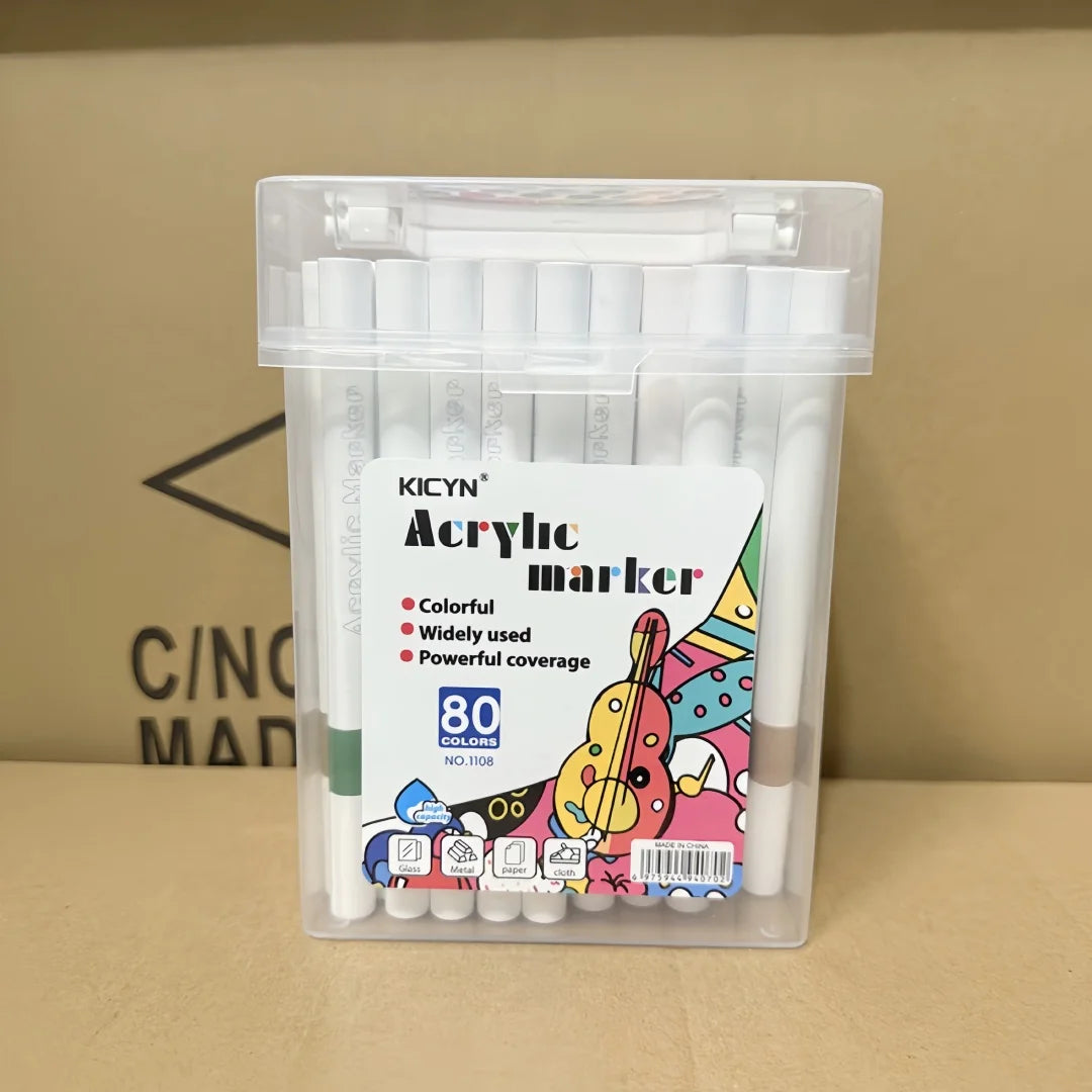 Water-Washable, Non-Bleeding, Layerable Acrylic Markers for Primary School Students - Waterproof, Bucket-Packed Colored Pens 