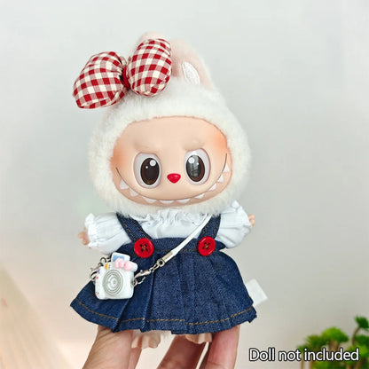 Mini Doll'S Clothes Outfit Accessories for 15-17cm Ropa Labubu & 10cm Cotton Doll Love Hoodie Pink Yarn Skirt Clothing no dol