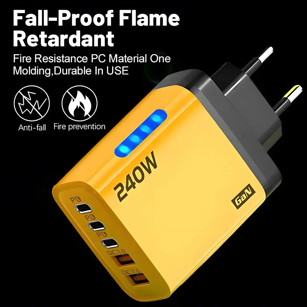 5 Ports USB C PD Charger Quick Charge 3.0 Type C USB Phone Chargers Fast Charging Adapter For iPhone 16 15 Samsung Xiaomi Hua