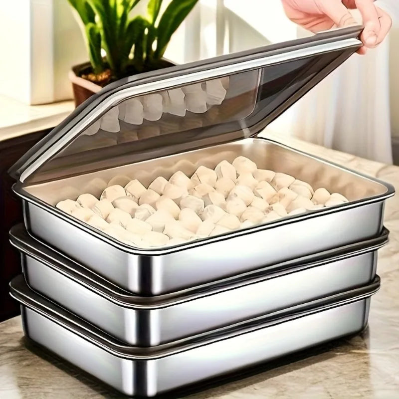 Pro Stainless Baking Trays! 3pcs with Lids - Non-Stick & Easy-Clean. Perfect for Roasting Veggies/Meats. Home & Restaurant Gr