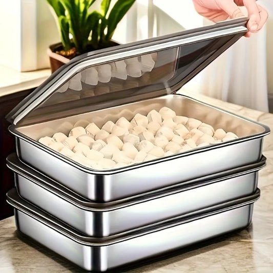 Pro Stainless Baking Trays! 3pcs with Lids - Non-Stick & Easy-Clean. Perfect for Roasting Veggies/Meats. Home & Restaurant Gr
