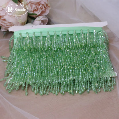 Lace Trim Beaded 2 Yards, Crystal Tassels, 5.5 Cm Wide, Vintage Lace Accent for Sewing, Scrapbooking - Apple green -B / 1Yard