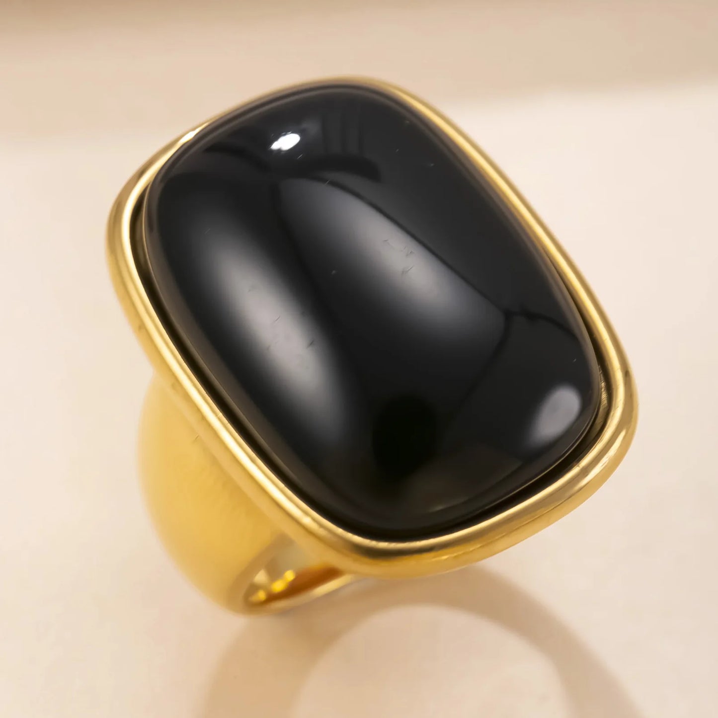 Vintage Natural Stone Ring for Women Stainless Steel Gold Color Ring Gold Plated No-Fading Jewelry