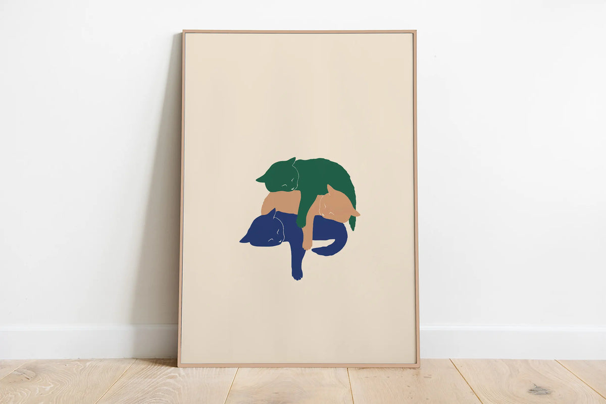 Minimalist Aesthetic Cute Animal Wall Art Illustration Poster Sleepy Kitties Canvas Painting Home Decor Cat Lover Gift - 09 /