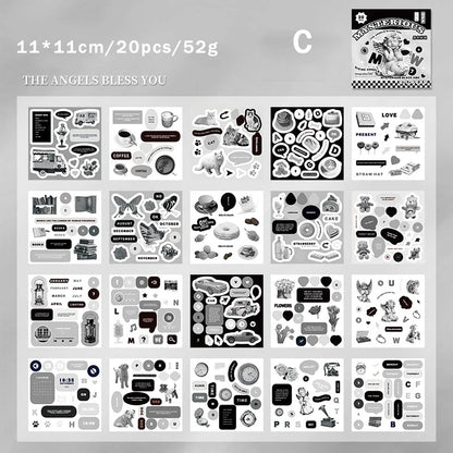 Journamm 20 Pcs Cartoon Collage Sticker Book DIY Scrapbooking Collage Junk Journal Vintage Decor Stationery Suppliesjavascrip
