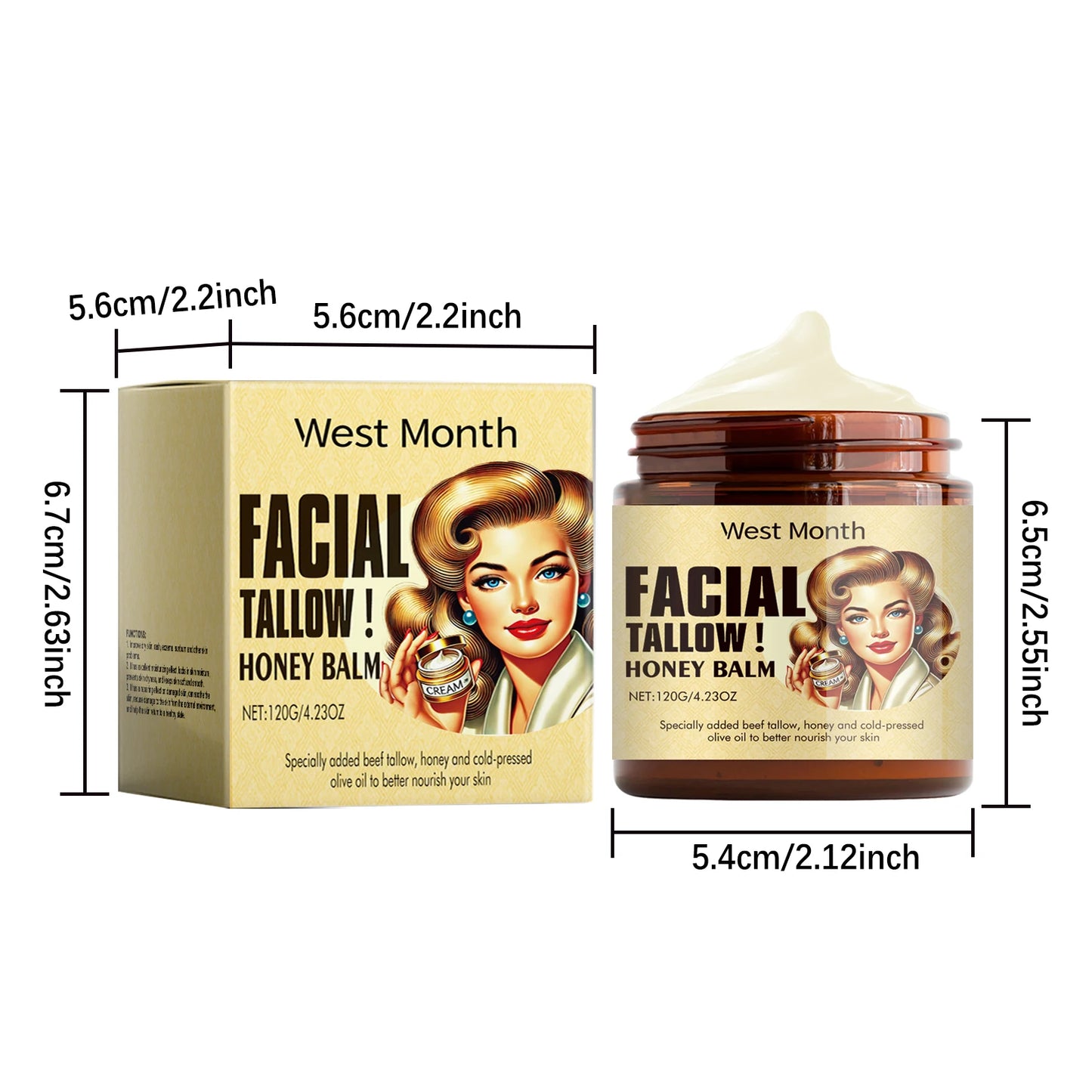 Beef Tallow Face Cream Lasting Moisturizing Soothing Facial Skin Firming Increase Facial Elasticity Nourishing Smooth Skin Ca