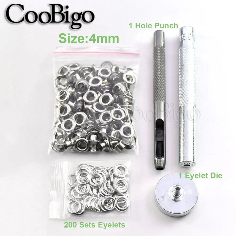 100sets Silver Metal Eyelets and Eyelet Punch Die Tool Set for Leathercraft Clothing Shoes Belt Bag Grommet Banner 2mm-17mm -