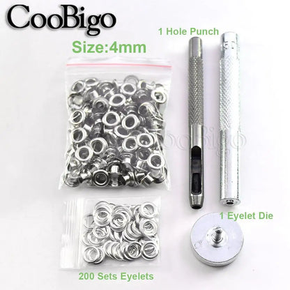 100sets Silver Metal Eyelets and Eyelet Punch Die Tool Set for Leathercraft Clothing Shoes Belt Bag Grommet Banner 2mm-17mm