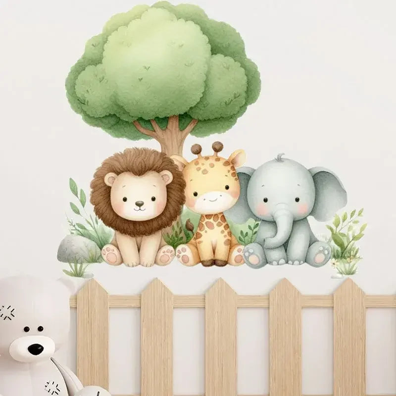 Cute Forest Animals Wall Stickers for Kids Rooms Children Boys Girls Baby Room Decoration Nursery Wallpaper Vinyl Elephant Li