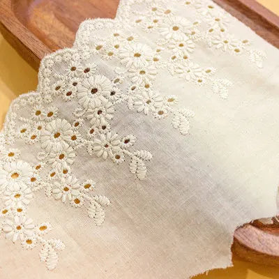1Y Flower Hollow 11CM Wide Cotton Cloth Lace Trim Fabric Clothes Accessories Cuffs Skirt Hem - Beige