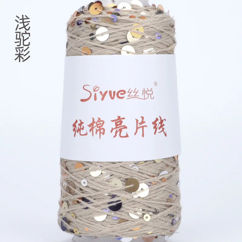 Crochet Sequin Yarn, 100g Cotton Thread, Hand Woven Yarn for DIY Accessories, Knitting Yarn for Fashion Projects, Unique Birt