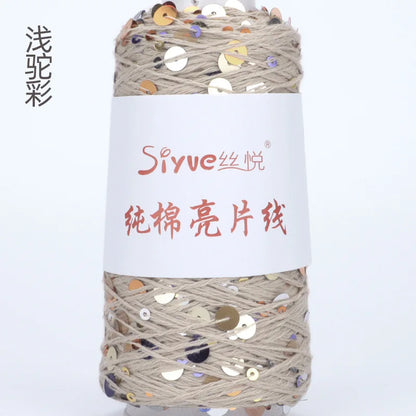 Crochet Sequin Yarn, 100g Cotton Thread, Hand Woven Yarn for DIY Accessories, Knitting Yarn for Fashion Projects, Unique Birt