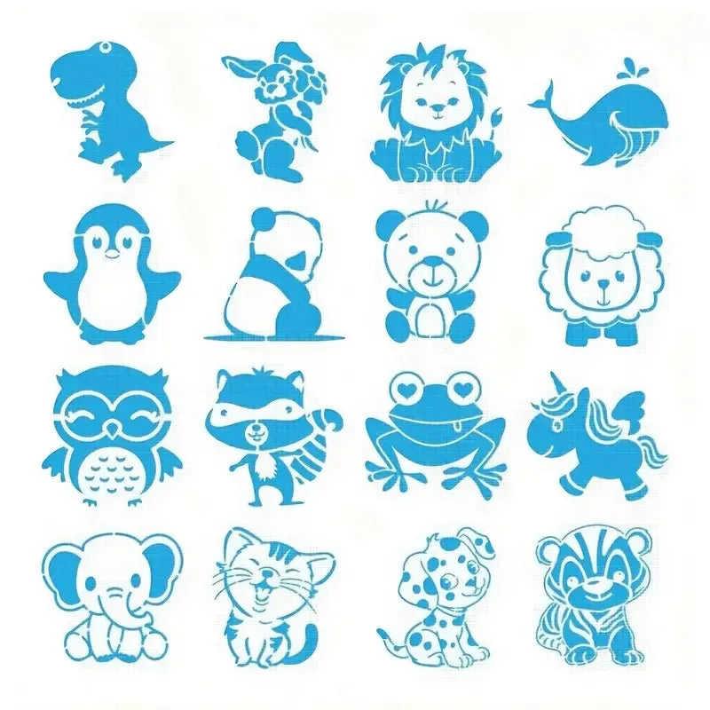 16 Sheets Adorable Cartoon Animal Templates Reusable Stencils for Kids Scrapbooking DIY Craft Painting Projects, Cute Design