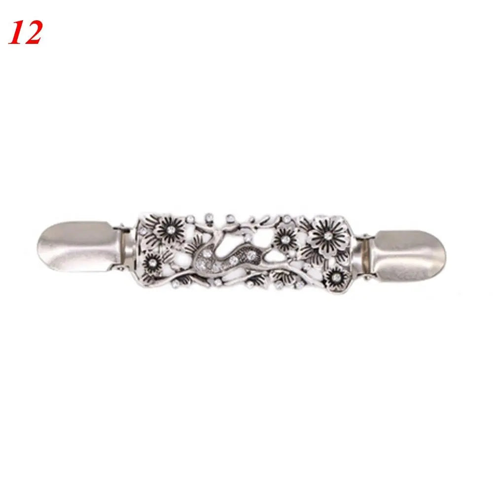 Women Carved Flower Cardigan Sweater Blouse Shawl Clips Shirt Collar Shawl Brooch Retro Duck Clip Clasps Charm Accessories Gi