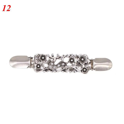Women Carved Flower Cardigan Sweater Blouse Shawl Clips Shirt Collar Shawl Brooch Retro Duck Clip Clasps Charm Accessories Gi