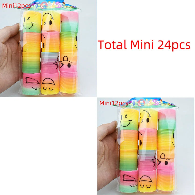 24PCS Rainbow Magic Springs Circle Toys Kids Birthday Party Favors Guests Giveaway Small Gifts Pinata Fillers Flexible Funny 