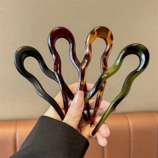 New U-Shaped Hair Fork Women Fashion Tortoiseshell Acetate Hairpin Geometric Design Headwear Hair Sticks Girl Hair Accessorie