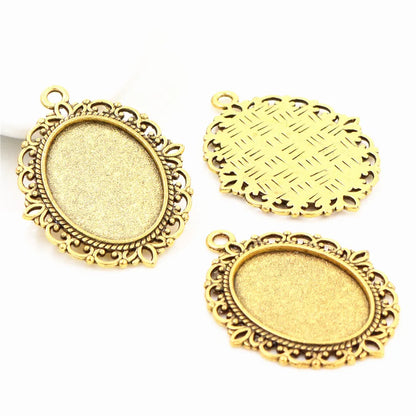 10pcs 18x25mm Inner Size 9 Colors Vintage Style Cameo Cabochon Base Setting Pendant necklace findings