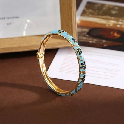 Traditional Vintage Cloisonne Bangle Chinese Classic Hollow Out Flower Bangle Vintage Ethnic Women's Hand Bracelet Jewelry Gi