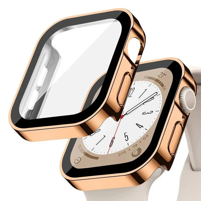 Glass+Case for Apple Watch 42 46mm 45mm 41 49 44mm 40 Mm Straight Edge Screen Protector Cover Case iWatch SE 6 7 8 9 10 11 Ul