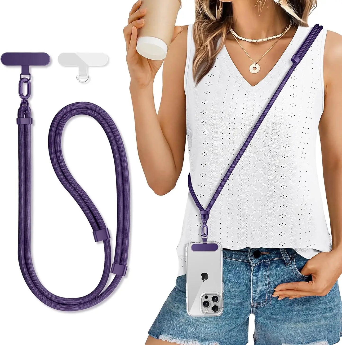 Universal Adjustable Phone Lanyard Crossbody Necklace Strap Phone Case Long Hanging Rope with Clip Anti-Lost Durable and Stur