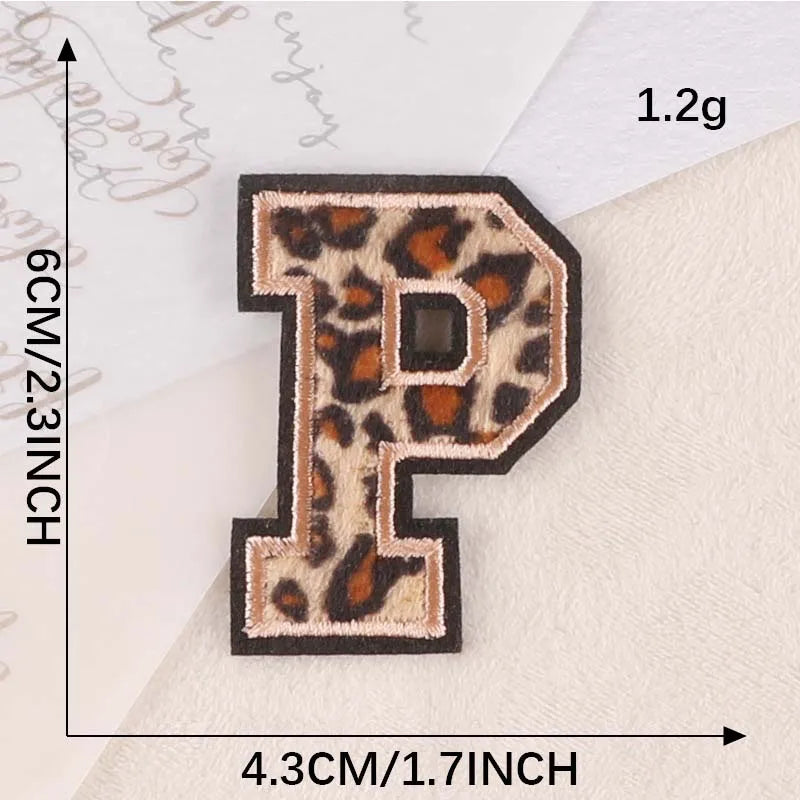 A~Z English Alphabet Letters Badge Patches,Leopard Print Applique Embroidery Iron on Stickers for Clothing,DIY Name Garment