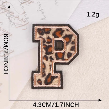 A~Z English Alphabet Letters Badge Patches,Leopard Print Applique Embroidery Iron on Stickers for Clothing,DIY Name Garment