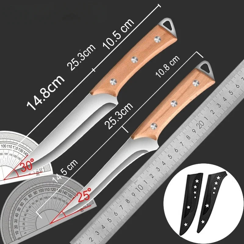 Stainless Steel Fillet Boning Knife Professional Chef's Kitchen Knife Forged Meat Cleaver Fish Slicing Knife Wooden Handle - 