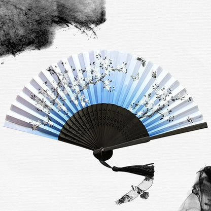 Retro Flower Pattern Home Decoration Elegent Bamboo Folding Fan Chinese Style Painting Handheld Fan Dance Performance Props -