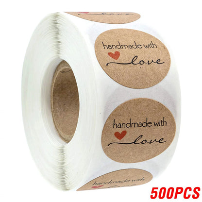 100-500pcs 1inch Vintage Kraft Paper Handmade With Love Stickers for Package Thank You Stationery Adhesive Labels Baking Seal