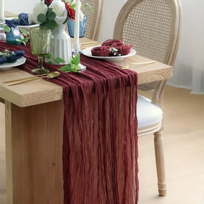 2pcs Christmas Decoration Cheesecloth Table Runner Wedding Vintage Gauze Table Setting Dining Party Banquets Arches Cake Deco