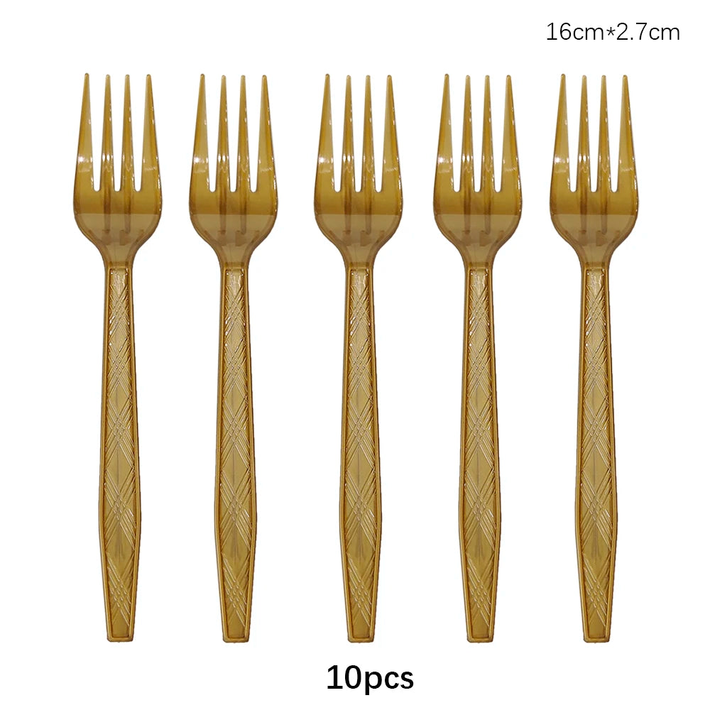 Disposable Knife Fork Spoon Cutlery Set Pink Blue Disposable Tableware Birthday Party Decorations Wedding Baby Shower Supplie