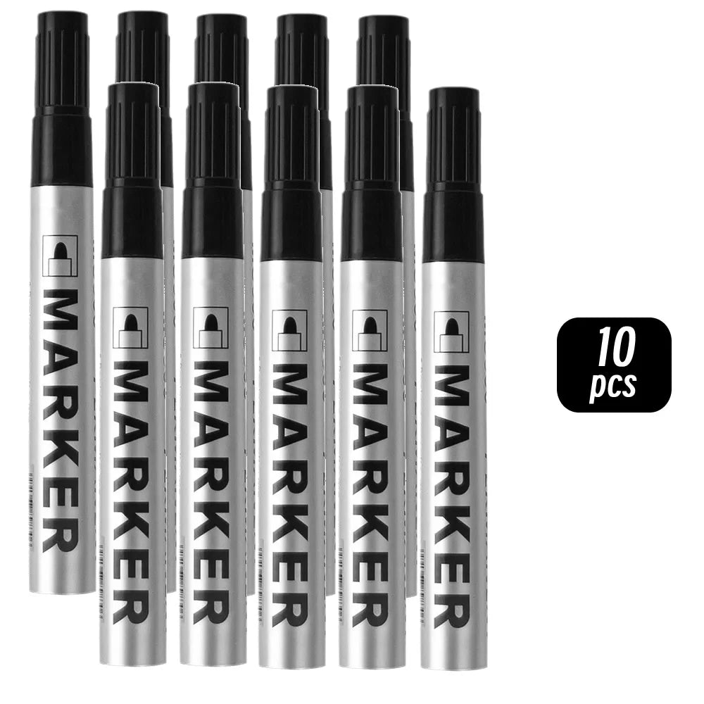 Permanent Paint Marker Pen Waterproof Black Pen for Tyre Oily Markers Quick Drying Signature Pen Stationery Supplies - 10 bla