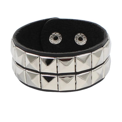 2023 New Gothic Punk PU Leather Bracelet 3 Row Cuspidal Spikes Rivet Chains Bracelet For Women Men' Friends Jewelry - 2