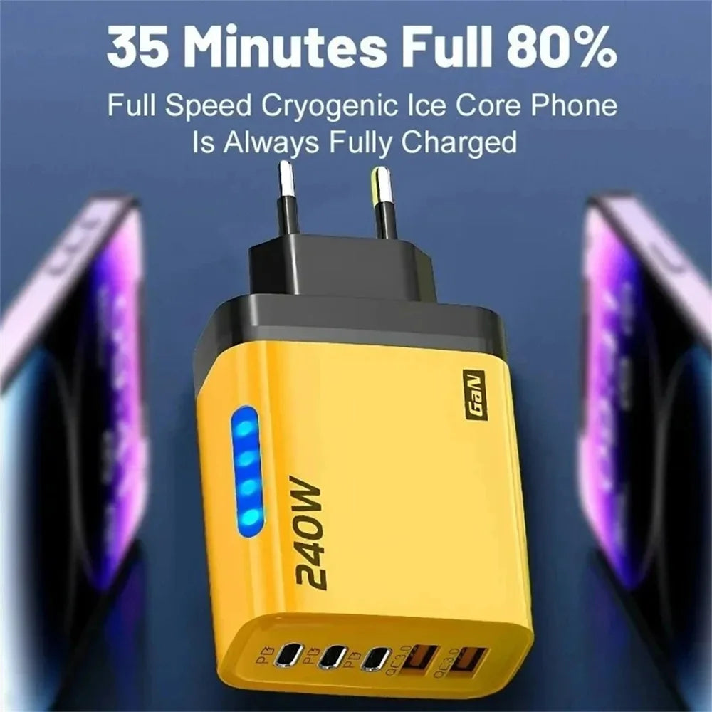 240W GaN USB C Charger 5 in 1 Fast Charging Phone Charger Power Adapter For iPhone Samsung Xiaomi Type C EU/US Plug Wall Char