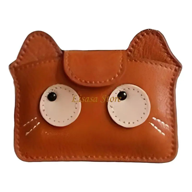 M6CC Lightweight Vintage Cats Print PU Card Wallet With Expandable Capacity For Credit Cards - brown