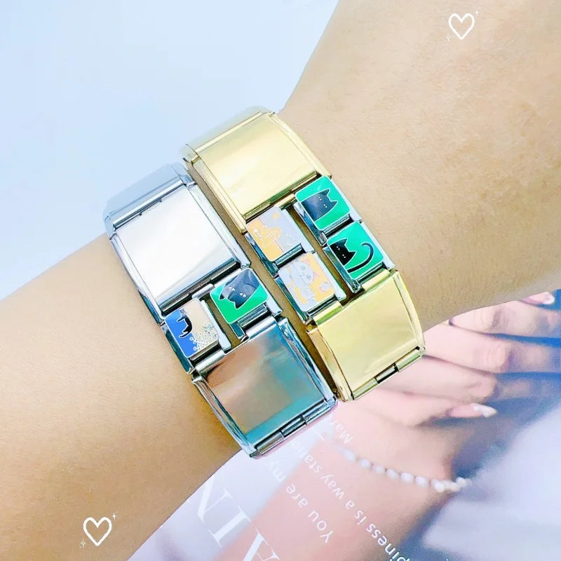 2025 Fashion Functional Elastic Bracelet Modular Bulk Italian Charms Links Fit Bracelet Stainless Steel Jewelry