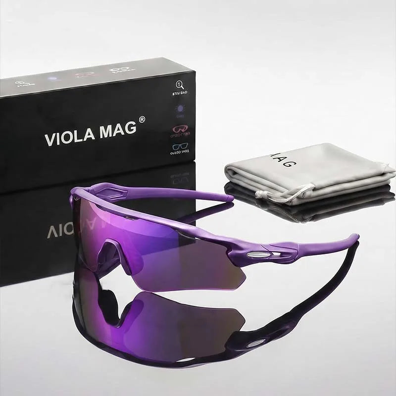 VIOLA MAG Integrated Half Frame Sunglasses, Color Film Unisex for Daily Travel Decoration, Anti Slip, with Mirror Bag - PURPL
