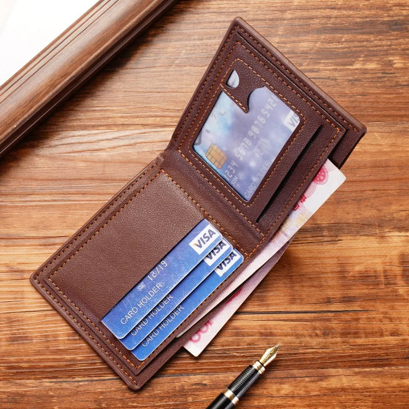 Men Short Bifold Faux Leather Masculina Billetera Credit ID Card Holder Wallet Billfold Purse Clutch Solid Hombre Business Sl