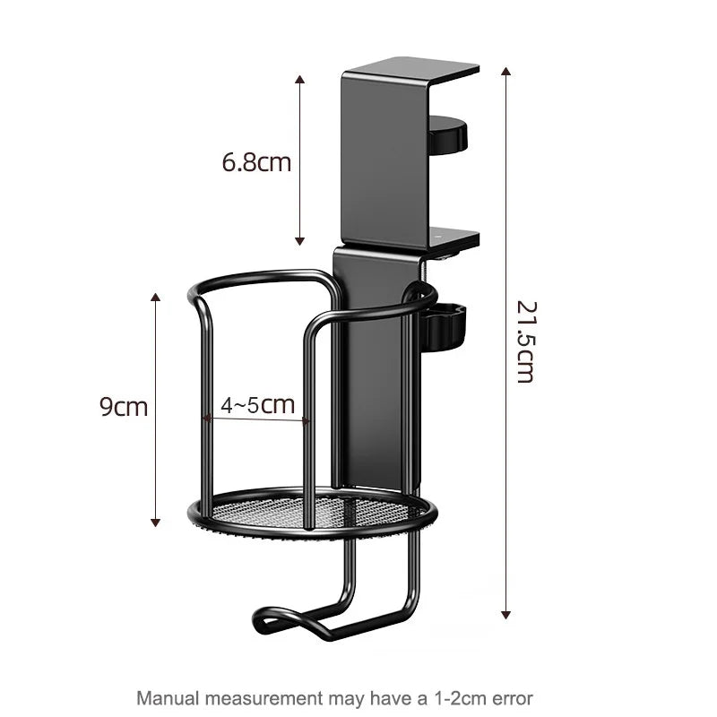 2 in 1 No Drill Desk Cup Holder Adjustable Upgraded Arm Clamp Stand 360 Degree Rotating Table Edge Clamp Anti-Fall Cup Holder