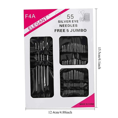 55 Pieces Stainless Steel Big Eye Hand Sewing Needles Set with Different Sizes for Sewing Needlework Embroidery Stitching Nee
