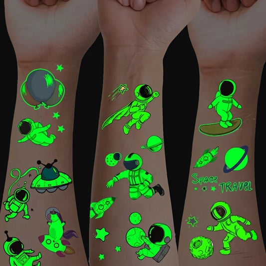 10 Sheets Space Planets Luminous Tattoos Stickers Glow In The Dark Fake Tattoos Temporary Tattoo Outerspace Party Favors For 
