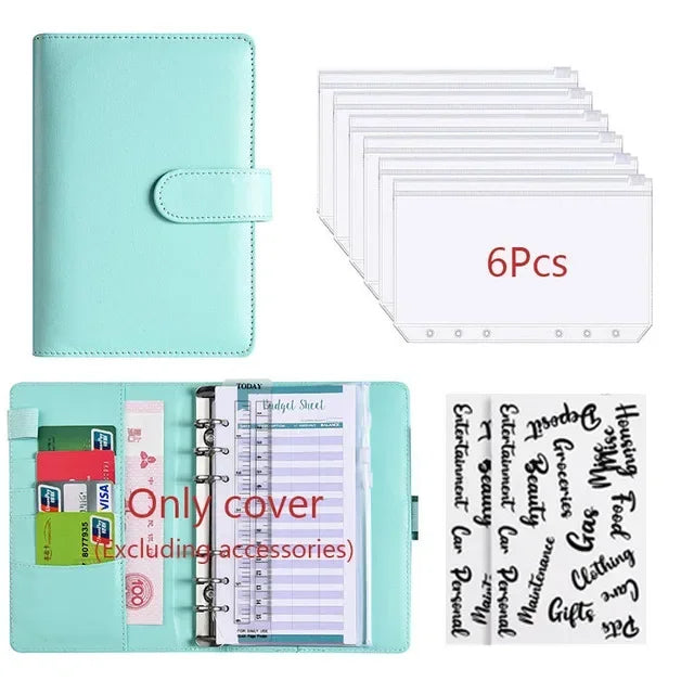 2026 A6 Binder Budget PU Leather PlannerPockets Expense Budget Sheets Notebook Cash Envelope Organizer System with Clear Zipp