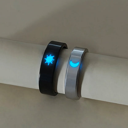 2-Piece Set Luminescent Day Night Couple Rings Fashionable Ladies Valentine's Day Gift Love Commitment Finger Rings