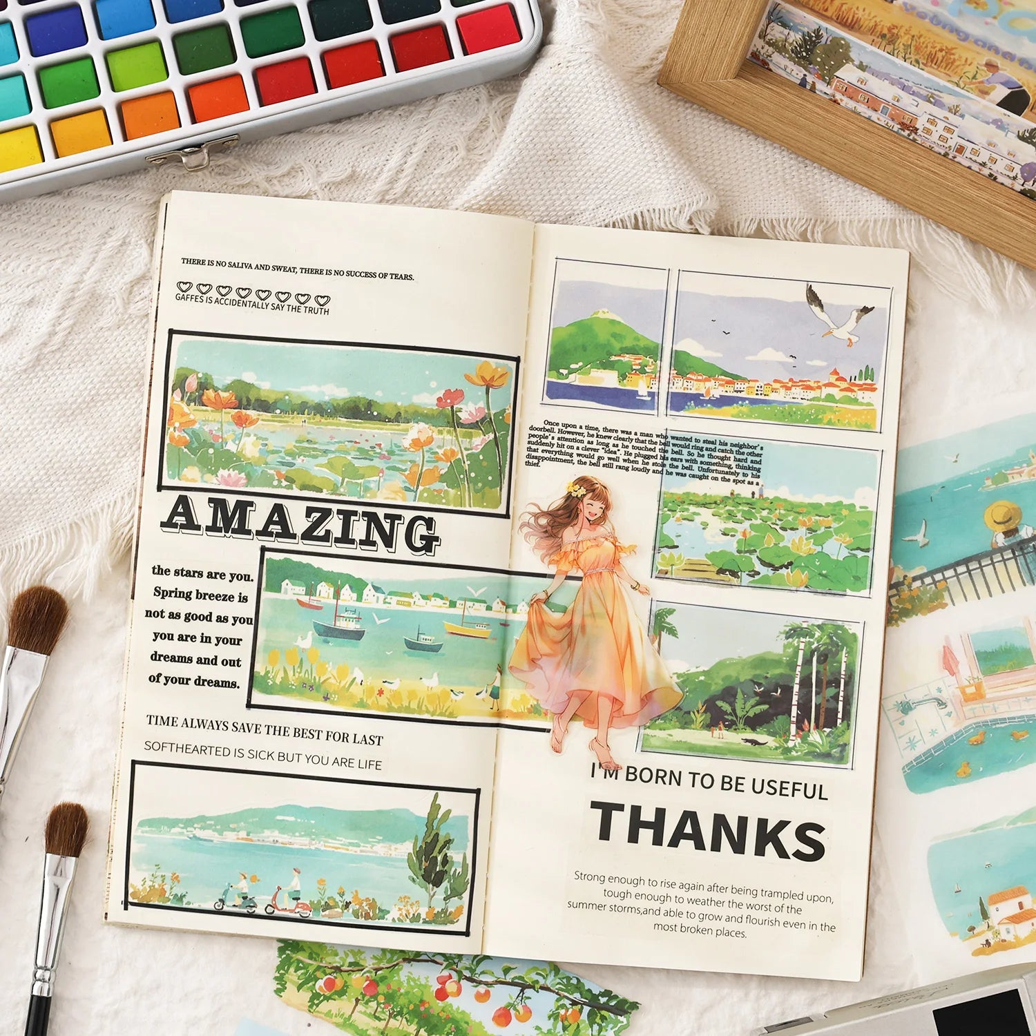 20sheets Four Seasons Scenery Series Ins PET+Washi Dual Material Stickers Book Creative Collage DIY Scrapbook Aesthetic Stick