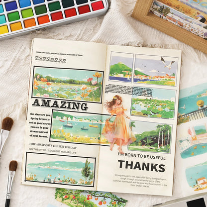 20sheets Four Seasons Scenery Series Ins PET+Washi Dual Material Stickers Book Creative Collage DIY Scrapbook Aesthetic Stick