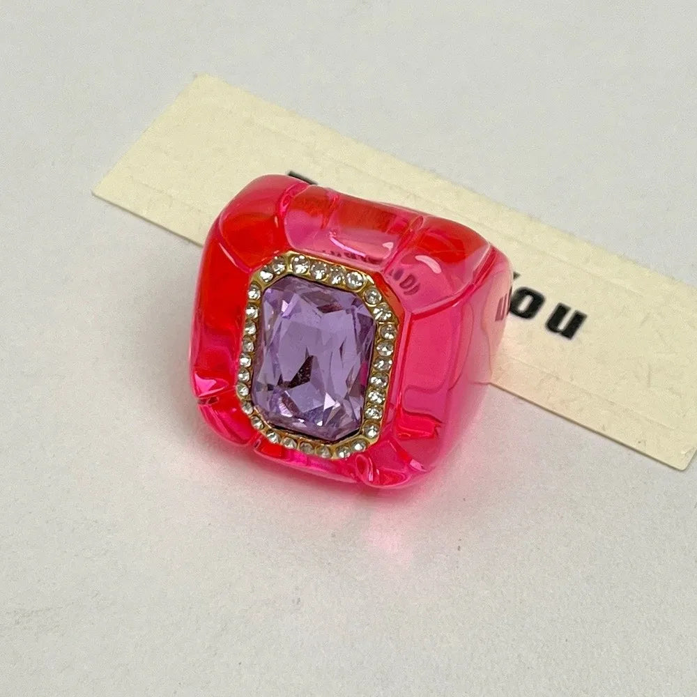 New Colorful Rhinestones Ring Geometric Three-dimensional Finger Ring Elegant Jewelry Square Ring Women - 05