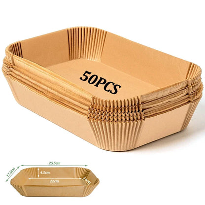 50/100pcs Disposable Air Fryer Paper Rectangle Kitchen Baking Airfryer Mat Oilproof Micro-wave Barbecue Baking Paper Accessor